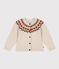 Girls' cotton and wool jacquard cardigan MONTELIMAR beige/MULTICO white