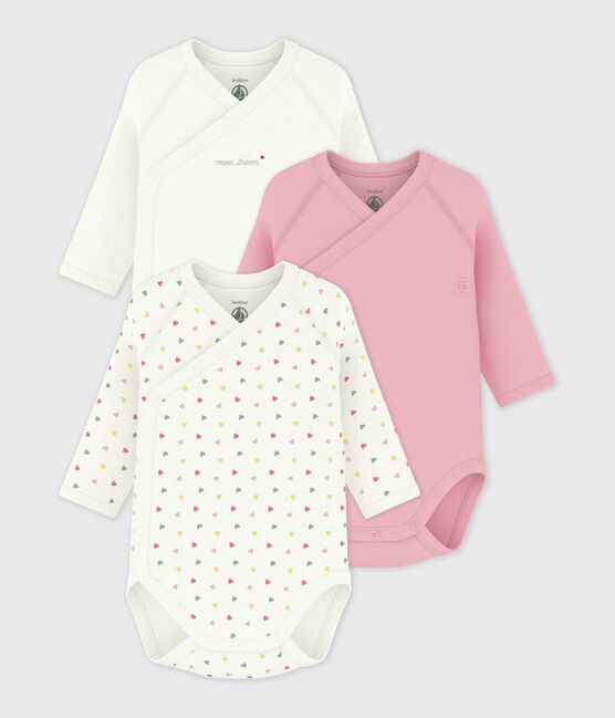 Pack of babies' long-sleeved printed cotton wrapover bodies variante 1