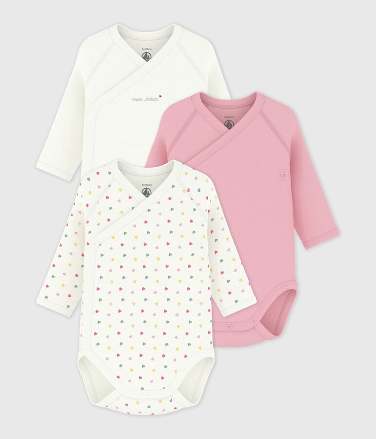 Pack of babies' long-sleeved printed cotton wrapover bodies multicolor