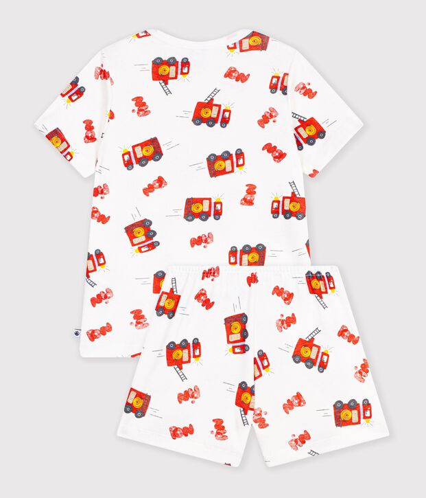 Children's short firefighter print cotton pyjamas white/multicolor