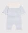 Babies' stripy wool and cotton knit playsuit blue/blue