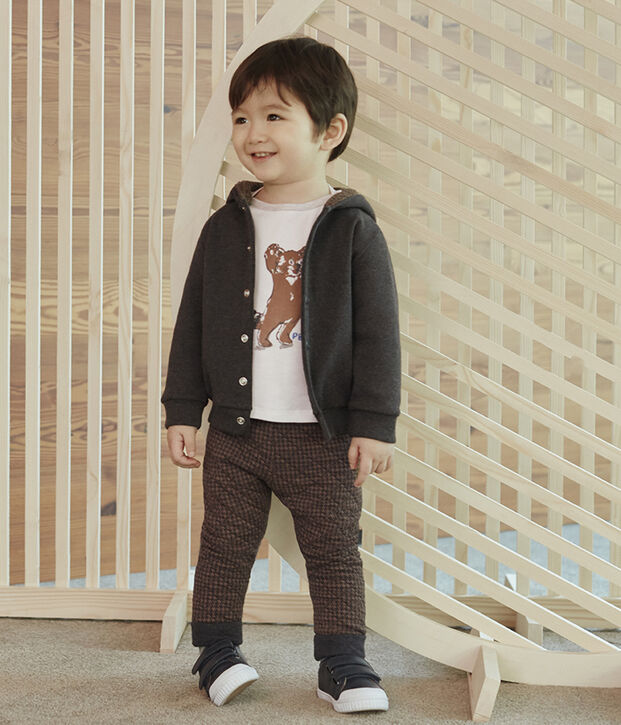 Baby Boys' Hoody in Elastane Rib Knit. grey