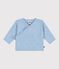 Babies' wool and cotton openwork knit wrapover top FLO blue