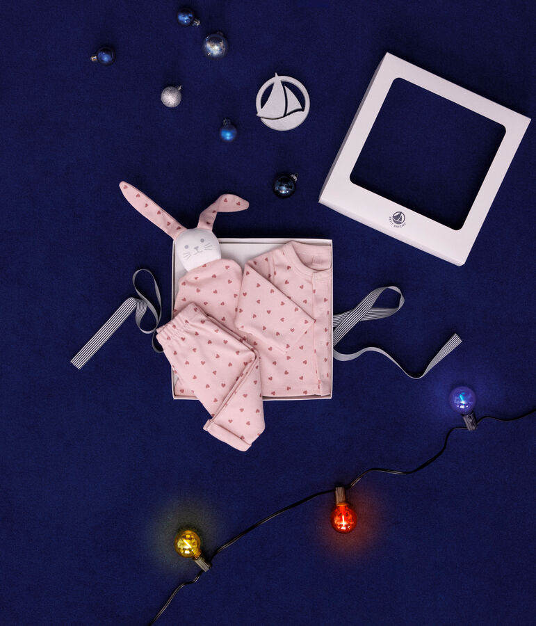 Babies' cotton cardigan, trousers and comforter boxed set pink/pink