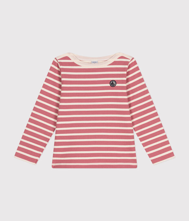 Iconic Breton top in cotton for girls or boys pink/ecru