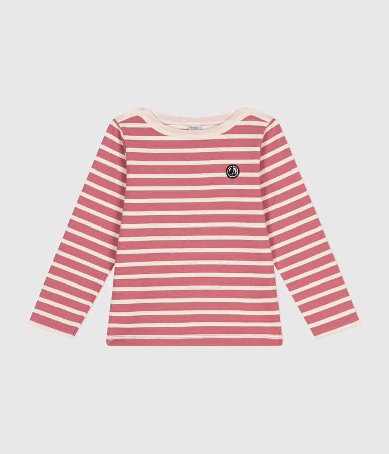 Iconic Breton top in cotton for girls or boys pink/ecru