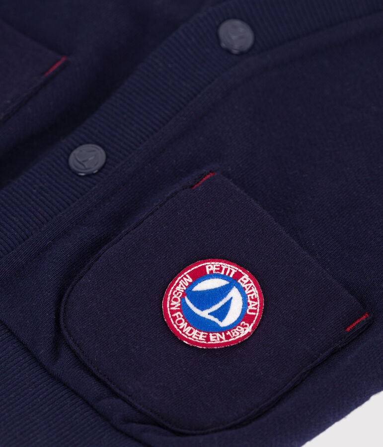 Babies' cardigan in plain cotton with contrasting stitching blue