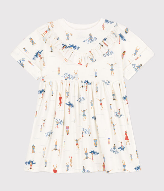 Girls' Short-Sleeved Cotton Dress white/multicolor