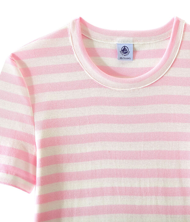 Women's T-shirt in heritage striped rib pink/white