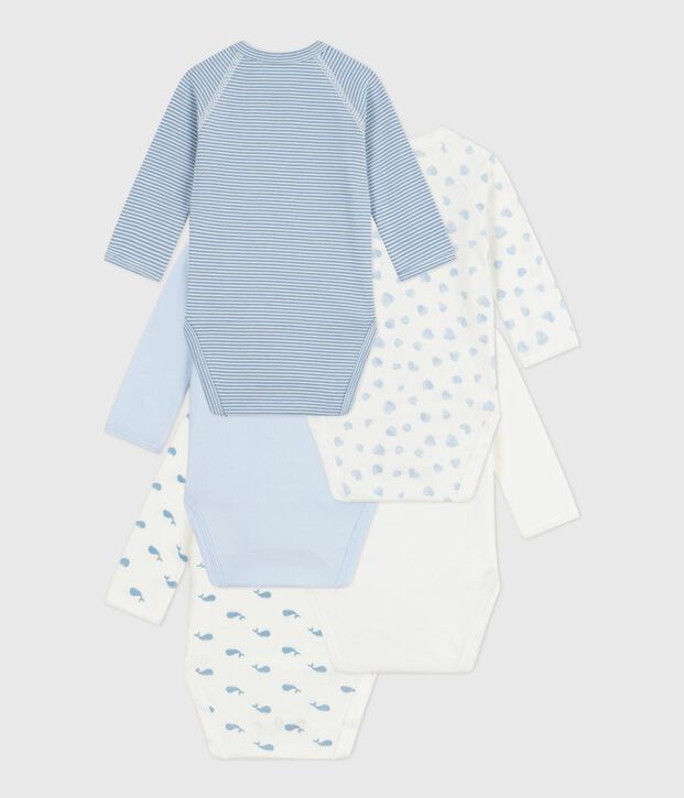 Pack of babies' long-sleeved printed cotton wrapover bodies multicolor