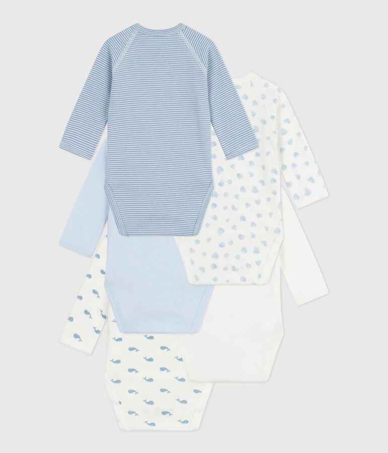 Pack of babies' long-sleeved printed cotton wrapover bodies multicolor