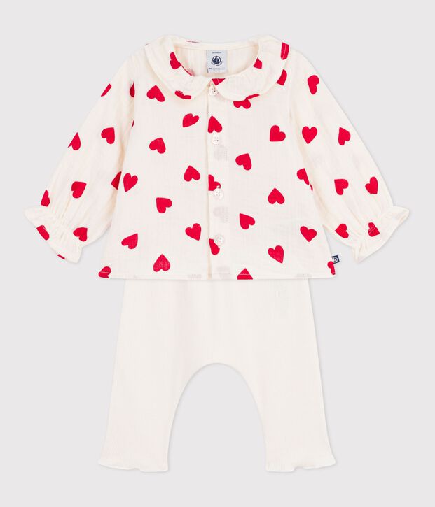 Babies' 2-piece long cotton outfit, with a printed blouse and leggings multicolor