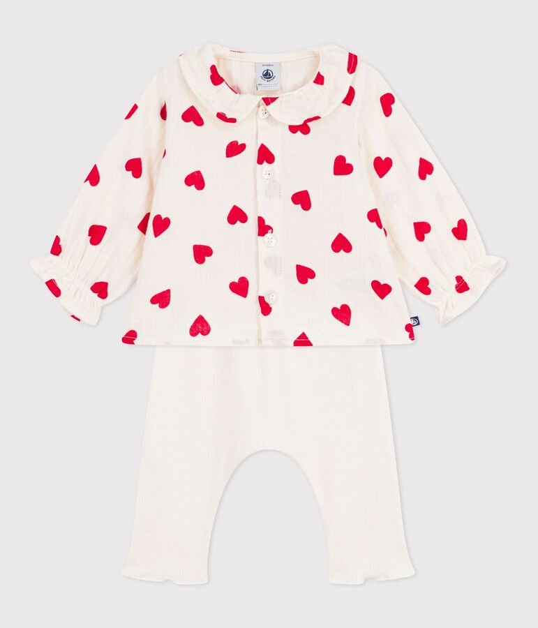 Babies' 2-piece long cotton outfit, with a printed blouse and leggings multicolor