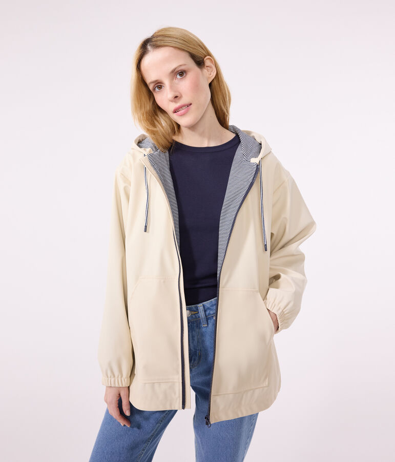 Women's Hooded Raincoat Ecru