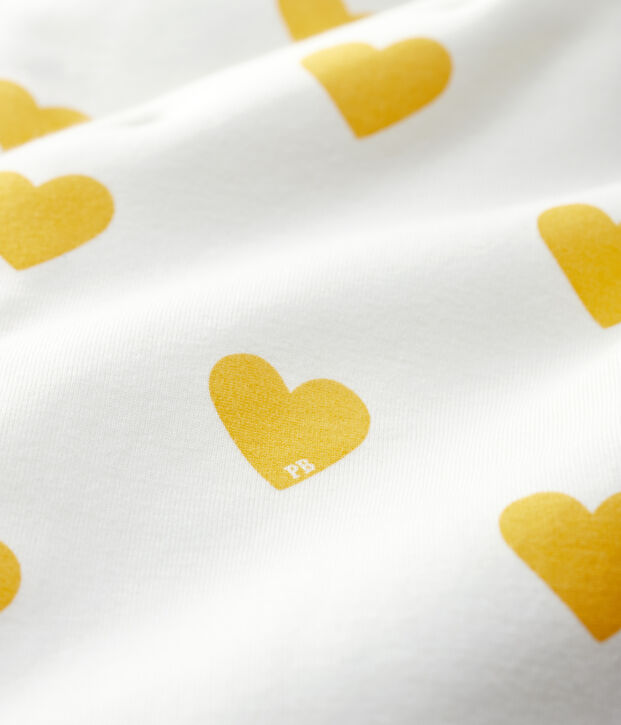Baby Girls' Yellow Heart Pattern Organic Cotton Jumpsuit white/yellow