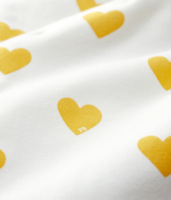 Baby Girls' Yellow Heart Pattern Organic Cotton Jumpsuit MARSHMALLOW white/OCRE yellow