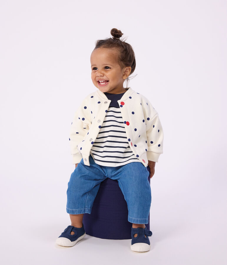 Babies' cotton varsity-style jacket with a spotted print Ecru/blue