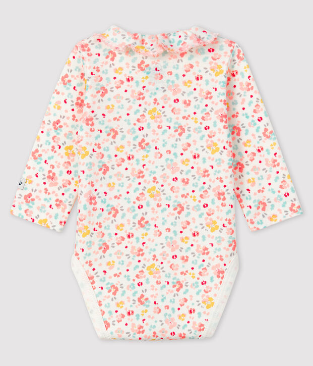 Baby Girls' Floral Ribbed Bodysuit with Collar white/multicolor