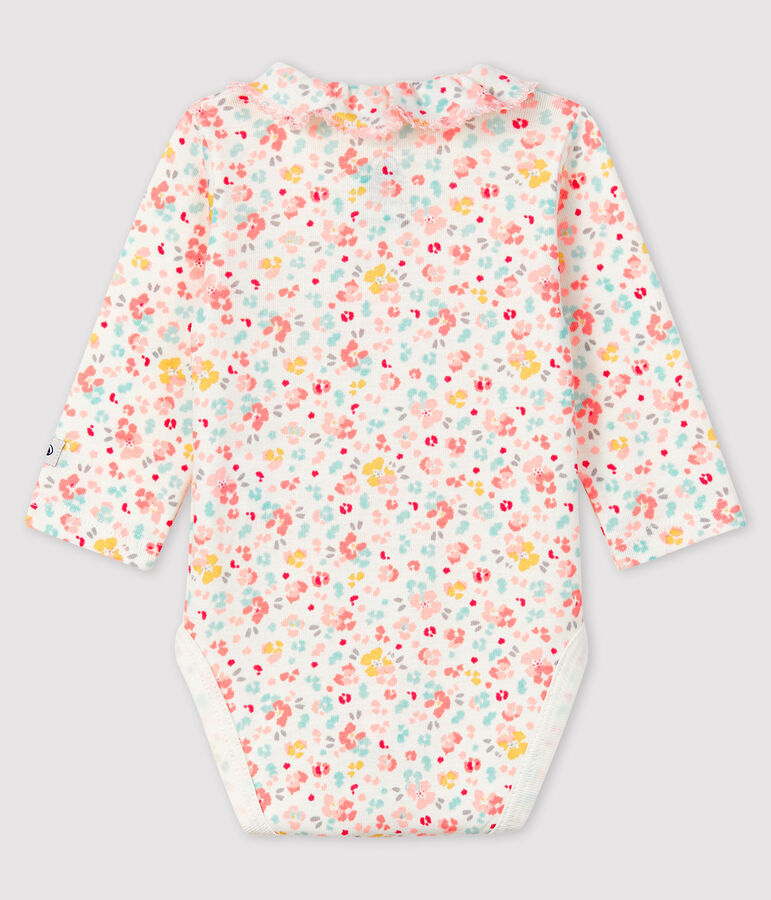 Baby Girls' Floral Ribbed Bodysuit with Collar white/multicolor
