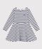 Children's long-sleeved stripy cotton dress white/blue