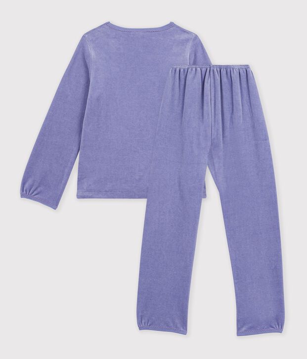 Children's velour pyjamas with a heart motif purple
