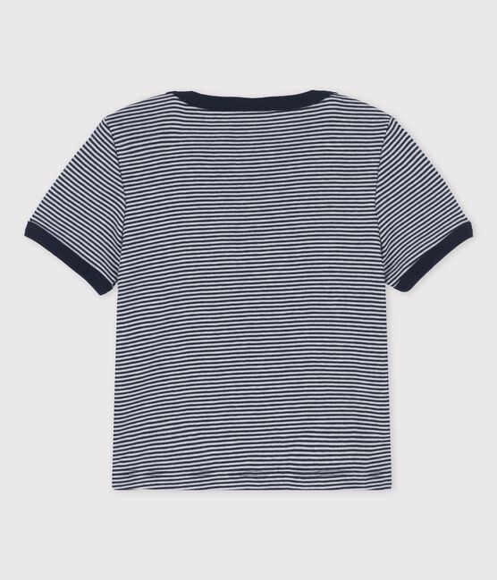 Babies' Organic Cotton Pinstriped Short-Sleeved T-Shirt SMOKING blue/MARSHMALLOW white
