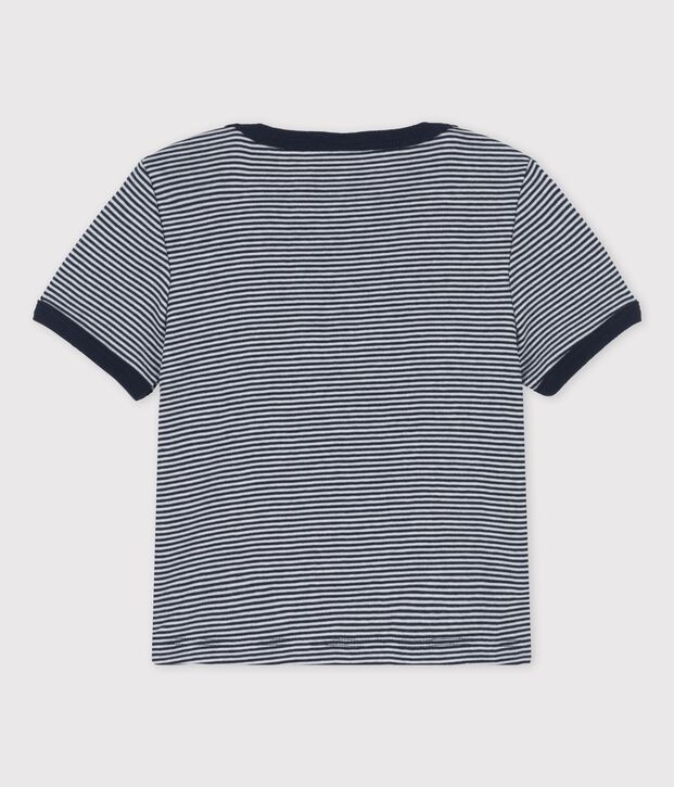 Babies' Organic Cotton Pinstriped Short-Sleeved T-Shirt blue/white
