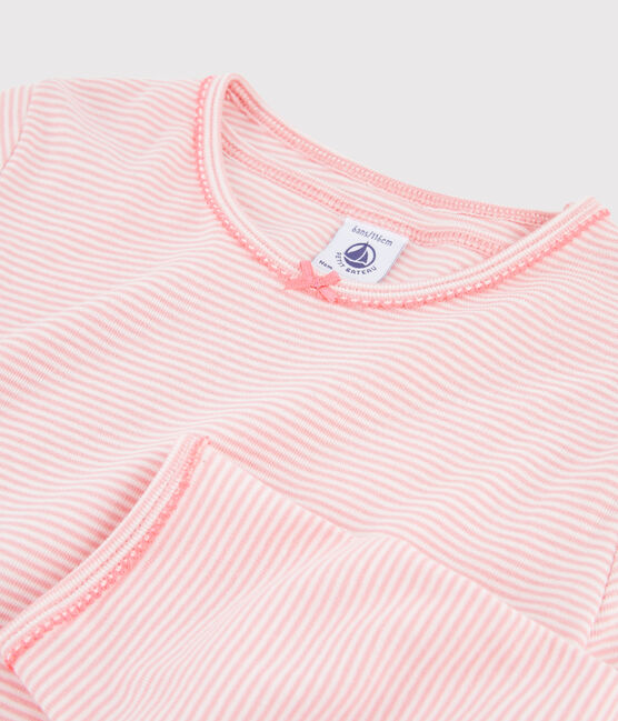 Girls' pinstriped ribbed pyjamas. GRETEL pink/MARSHMALLOW white