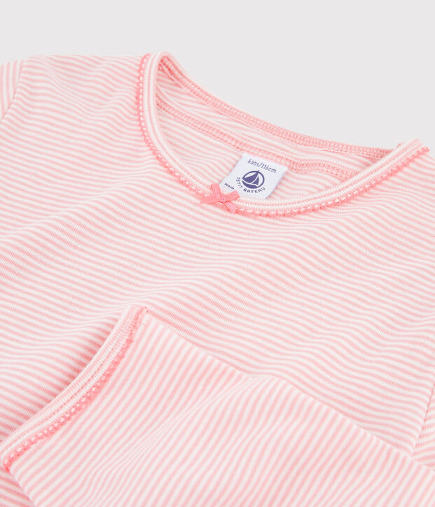 Girls' pinstriped ribbed pyjamas. pink/white