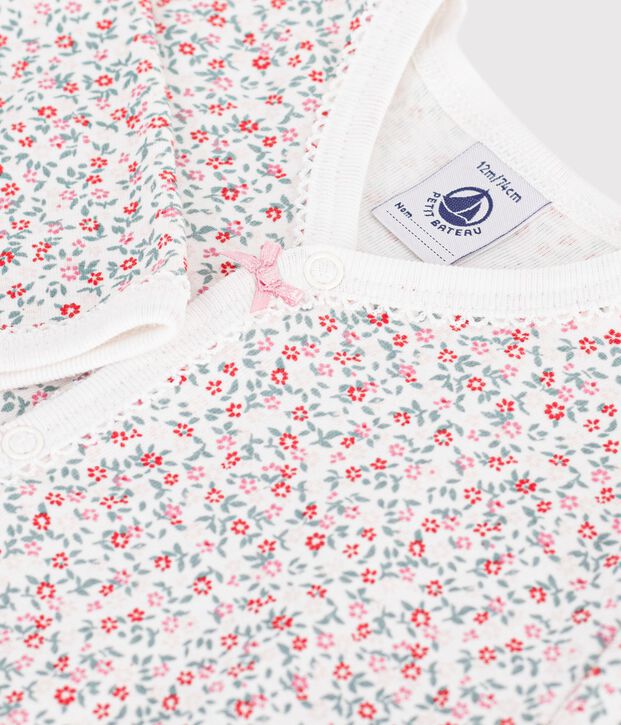Baby footless cotton pyjamas with floral print white/multicolor