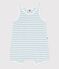 Babies' sleeveless short jumpsuit in stripy cotton terry towelling MARSHMALLOW /MIMI