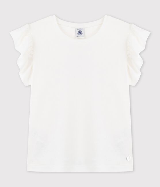 Girls' Short-Sleeved Cotton T-Shirt MARSHMALLOW white