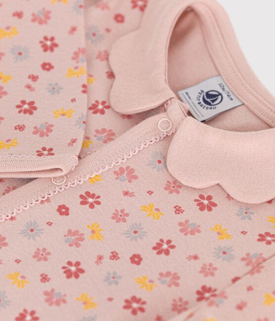 Babies' Footless Floral Cotton Pyjamas SALINE pink/MULTICO white