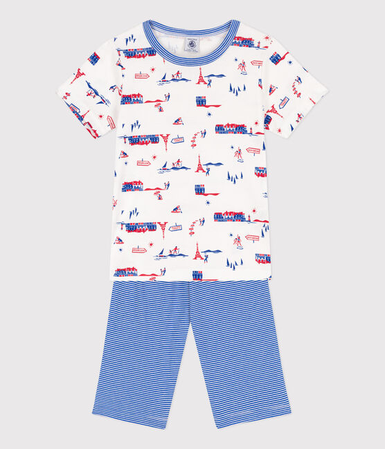 Boys' Paris Themed Cotton Short Pyjamas MARSHMALLOW white/MULTICO white