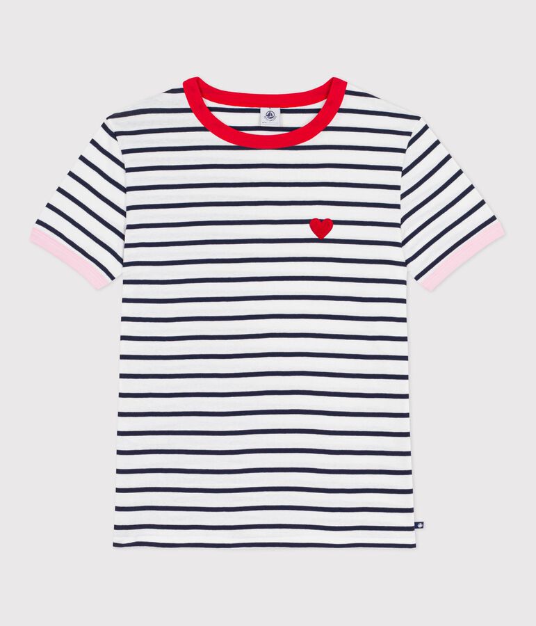 Women's short-sleeved cotton T-shirt white/blue