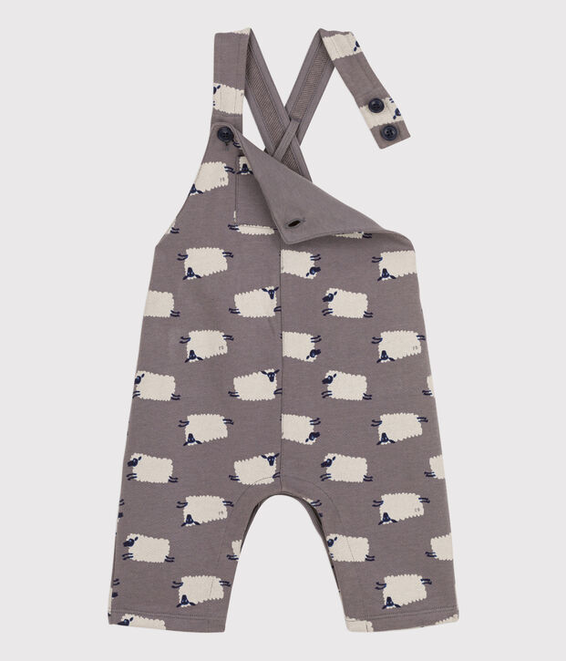Babies' Sheep Print Long Fleece Dungarees grey/multicolor