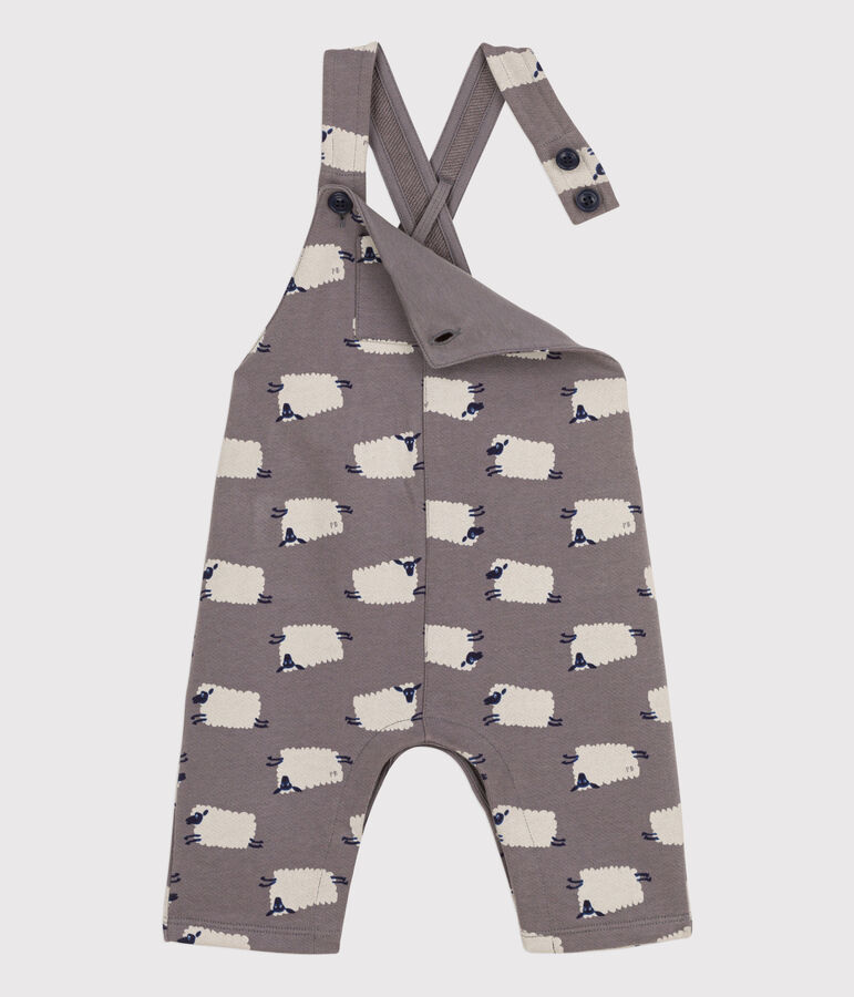 Babies' Sheep Print Long Fleece Dungarees grey/multicolor