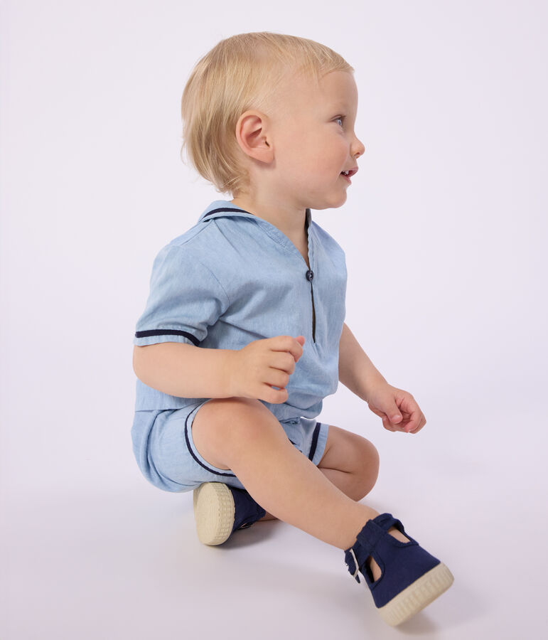 Babies' 2-piece set in chambray including a T-shirt with a sailor collar BLEU CLAIR blue