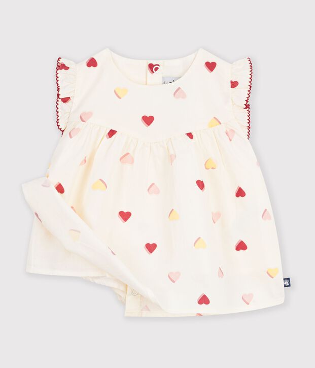 Babies' sleeveless heart-print cotton poplin blouse Ecru/multicolor