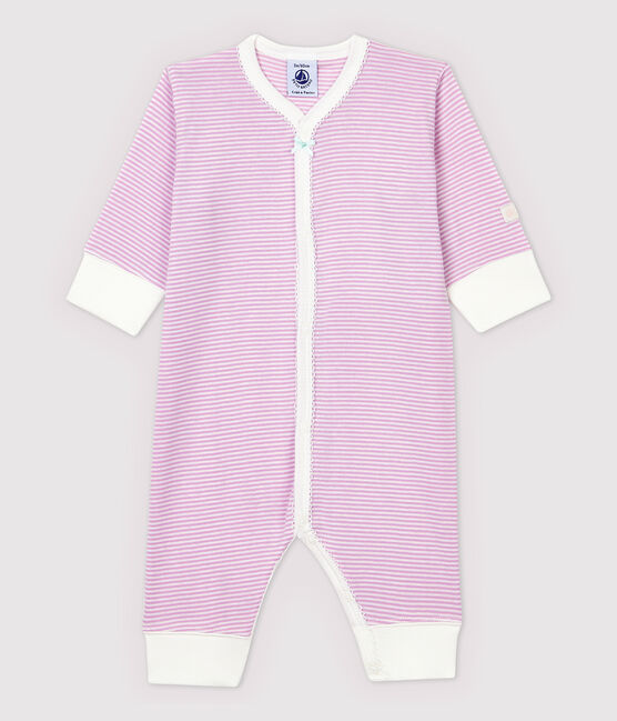 Babies' Pink Striped Footless Cotton and Lyocell Sleepsuit BOHEME pink/MARSHMALLOW white