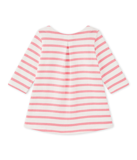Baby girl's striped dress MARSHMALLOW white/PETAL pink