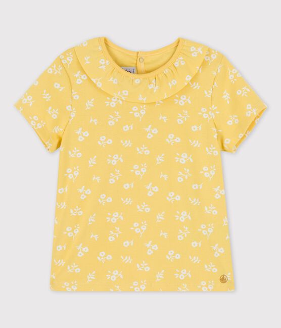 Girls' Short-Sleeved Cotton T-Shirt ORGE yellow/MARSHMALLOW white