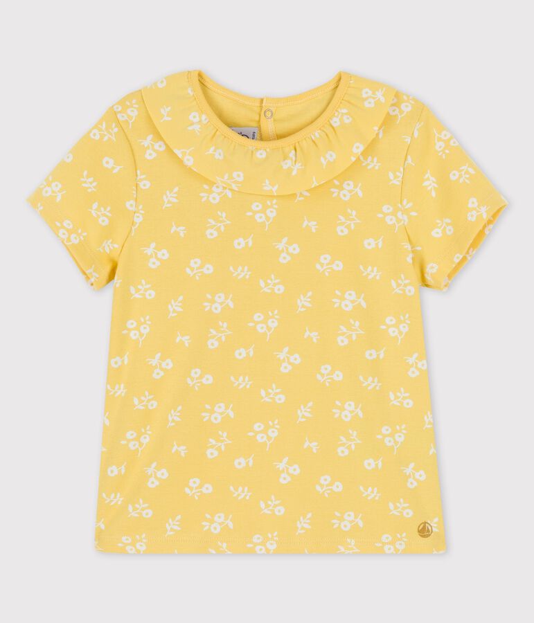 Girls' Short-Sleeved Cotton T-Shirt yellow/white