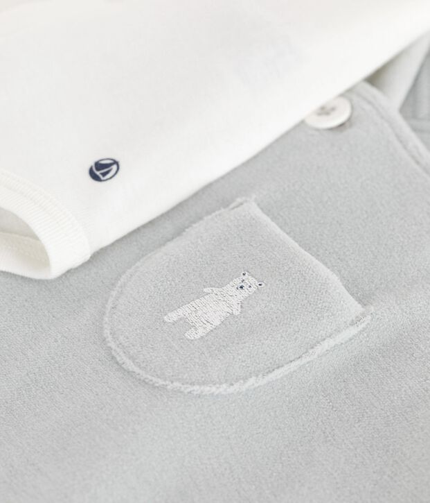 Babies' dungarees in plain cotton with stylish details blue/white