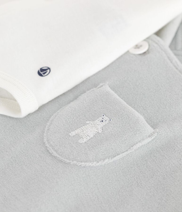 Babies' dungarees in plain cotton with stylish details blue/white