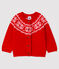 Baby's cardigan in 100% wool TERKUIT red/MARSHMALLOW white