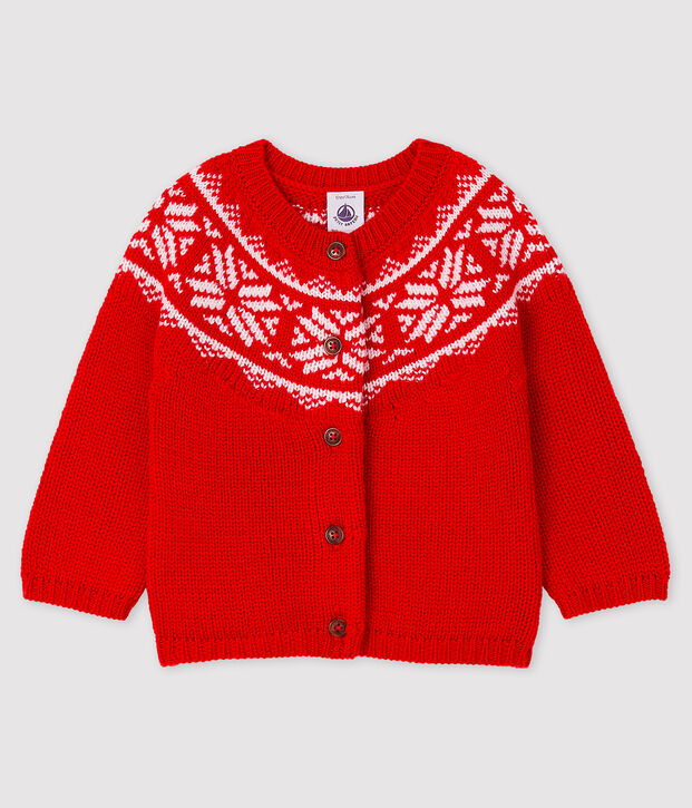 Baby's cardigan in 100% wool red/white