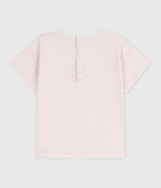 Babies' short-sleeved plain cotton T-shirt FLEUR pink