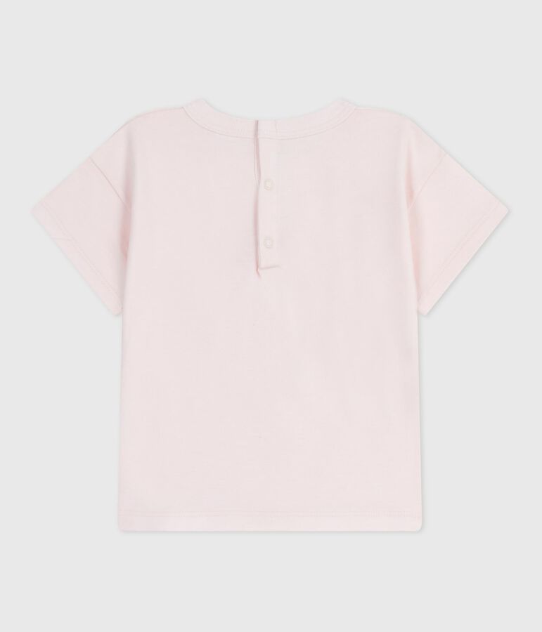 Babies' short-sleeved plain cotton T-shirt pink