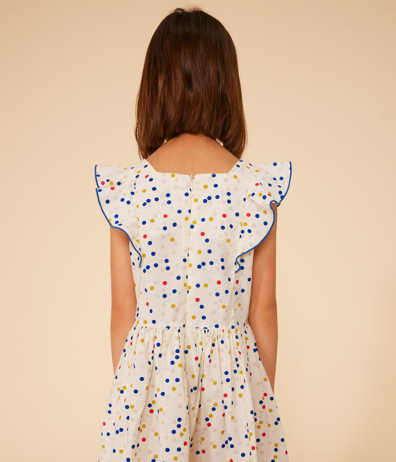 Girls' Sleeveless Printed Poplin Dress white/multicolor